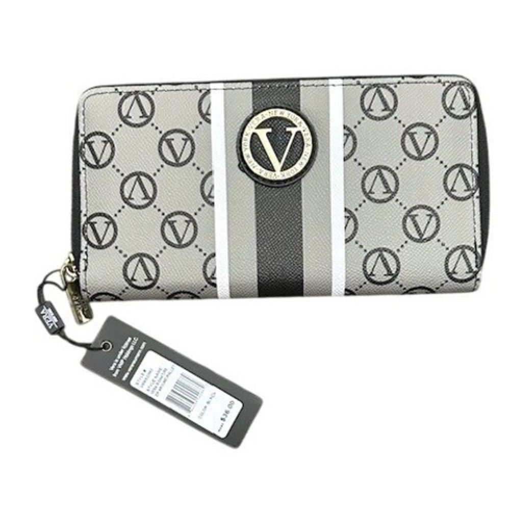 NWT Vera New York Signature Zip Around Wallet Black Grey Monogram Preppy Classic